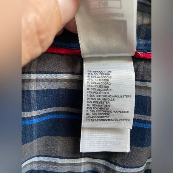 North Face blue grey checker striped button up  long sleeve cotton shirt Sz L - Picture 5 of 7